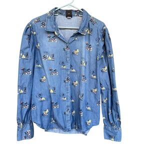 Disney Her Universe Shirt Womens XL Blue Mickey Minnie Pluto Long Sleeve